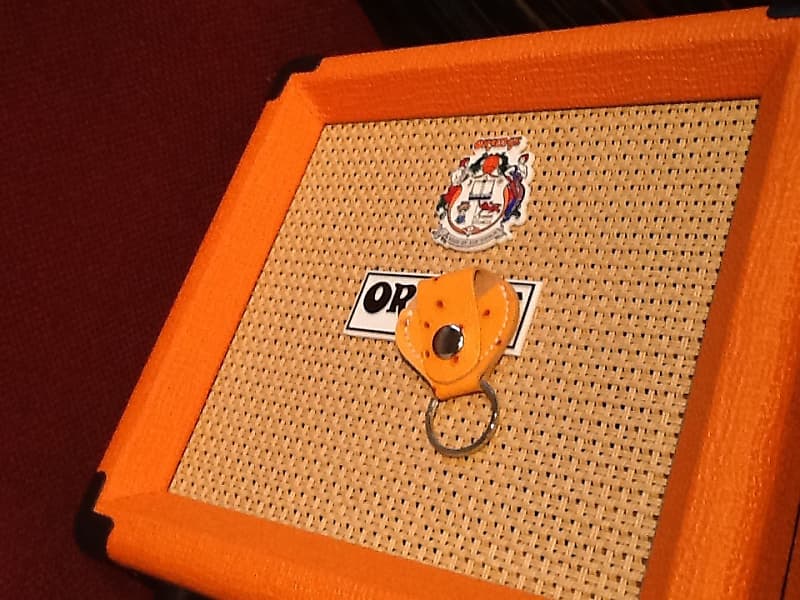Double B Handmade Guitar Pick Holder Key Chain  Orange Ostrich image 1