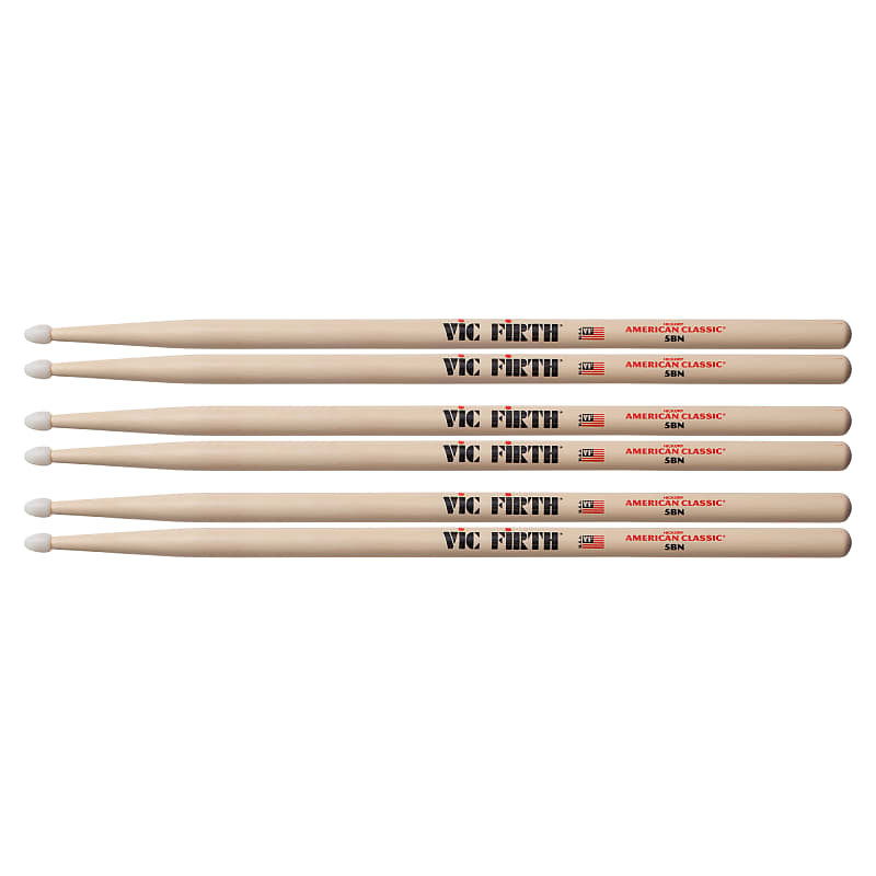 Vic Firth American Classic 5B Nylon Tip Drum Sticks (3 Pair Bundle)