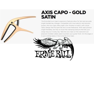 Ernie Ball Gold Satin Axis Spring Loaded Capo For Acoustic/Electric Guitar 9606 image 4