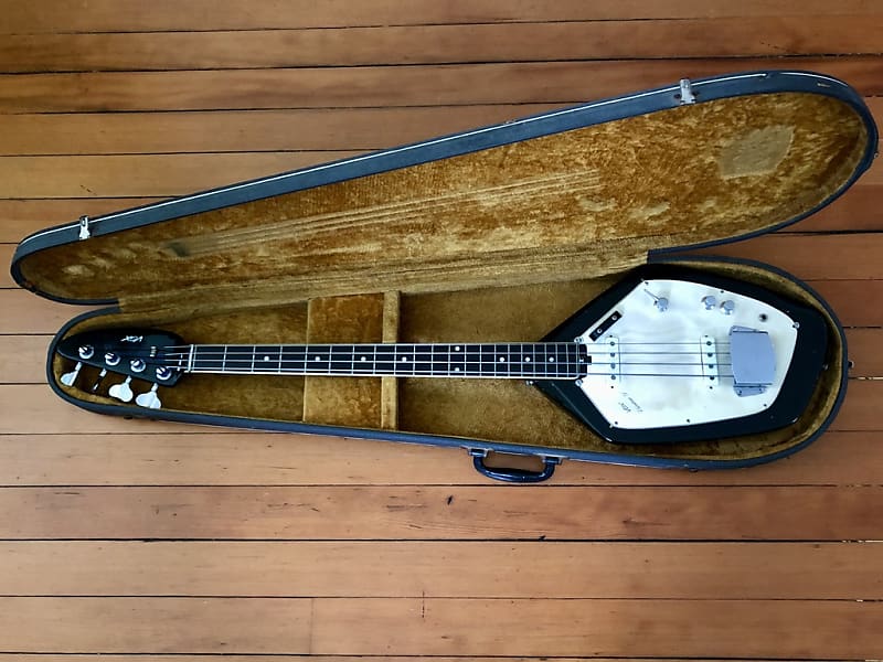 1969 Vox V210 Phantom IV Electric Bass Black Original Teardrop Case Made in Italy image 1