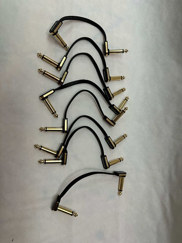 (Set of 8) EBS Premium Gold Flat Pedalboard Patch Cables 1/4" Reverb