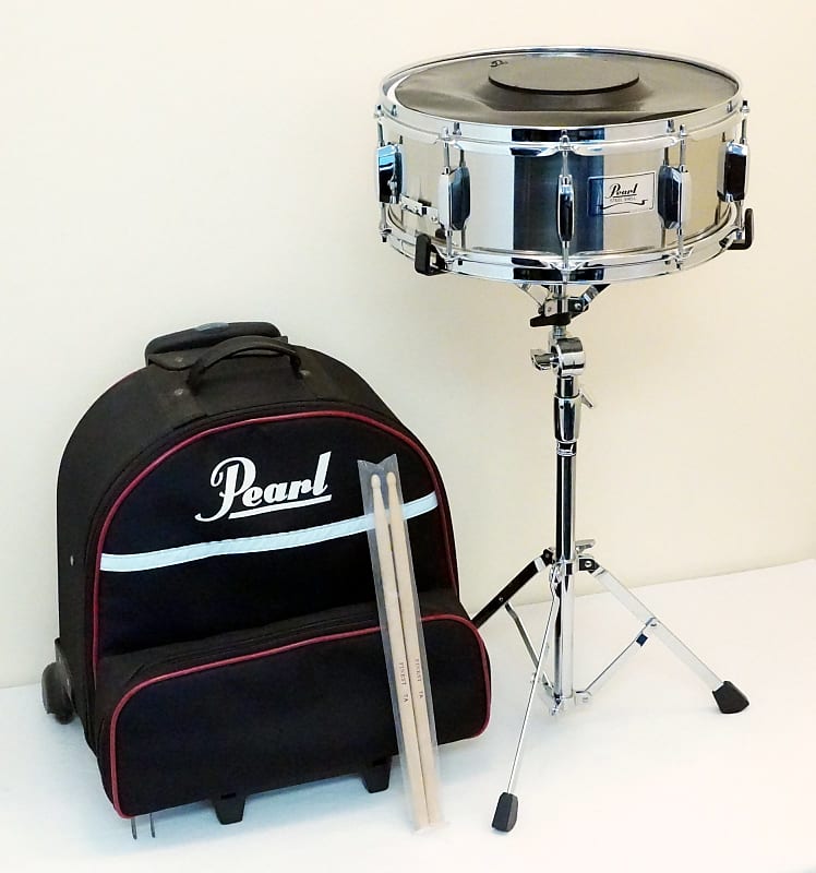 Pearl Steel Shell Snare Drum with Carrying Case, Stand, Reverb