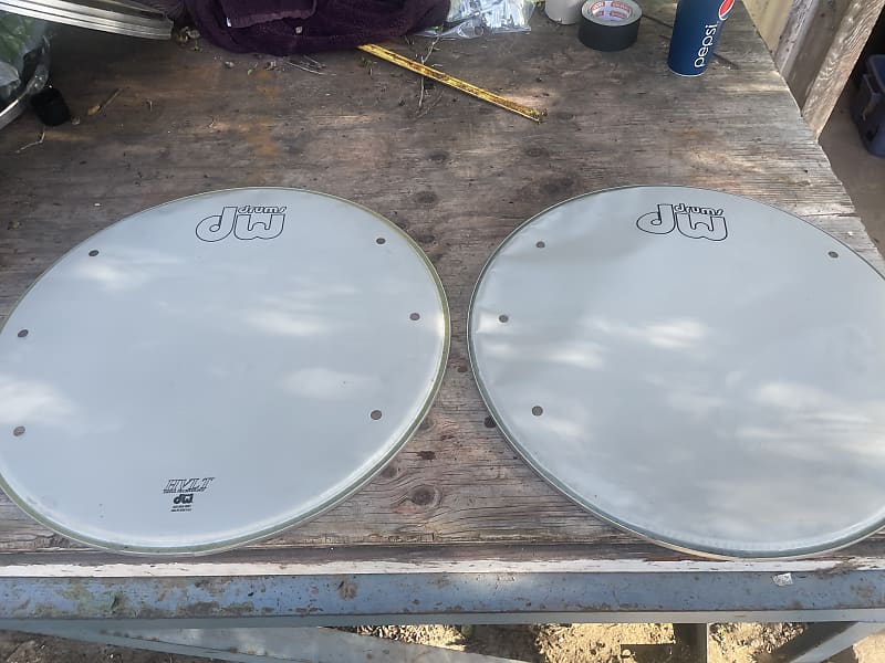 DW 2 heads Used DW 22" Logo Bass Drum Head Resonator Coated Reverb