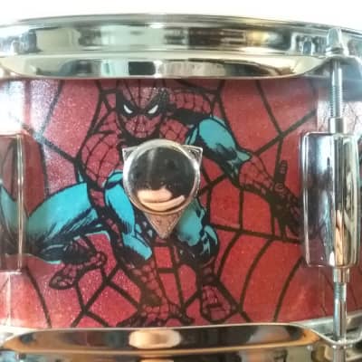 Mapex Assaulted Battery custom Spider-man themed graphics over a red sparkle finish.  custom Spider-man multi layer image 3