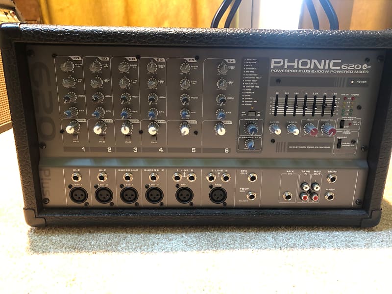 Phonic 620 Plus 200W 6Channel powered mixer with DSP, and Reverb