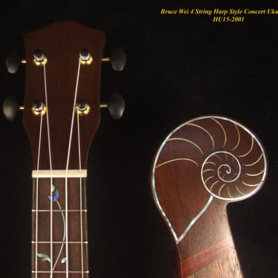 Bruce Wei Acacia LEFT-HAND 4 String Harp Style Concert Ukulele, Low G, Vine inlay  HU15-2001 image 2