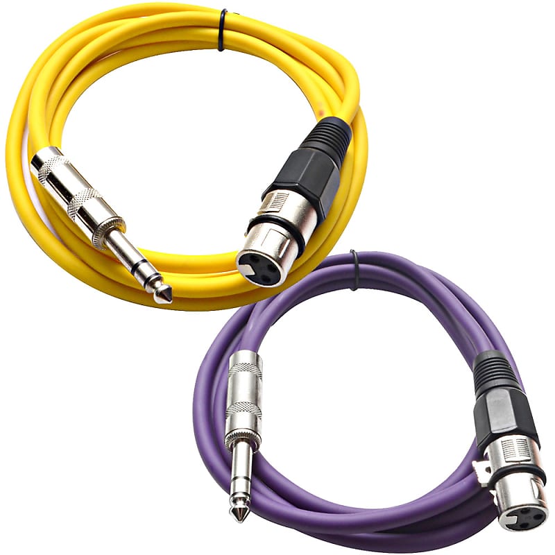 2 Pack of 1/4 Inch to XLR Female Patch Cables 6 Foot Extension Cords Jumper - Yellow and Purple image 1