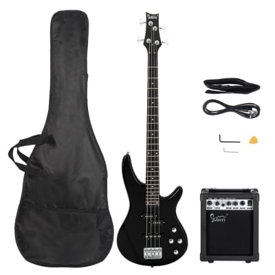 Glarry GIB Bass Guitar Full Size 4 String SS pickups w/20W Amplifier Black for sale