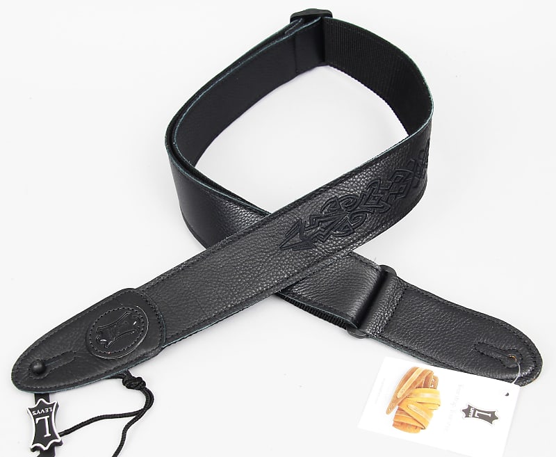 Levys MSS7GPE Guitar Strap | Black Garment Leather with Embroidery - 004 Design image 1
