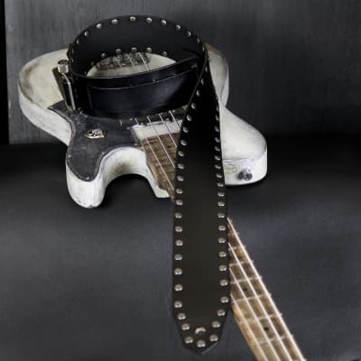 Heavy Metal Studded Leather Guitar Strap. Handmade. 2.5 inches Wide. BLACK