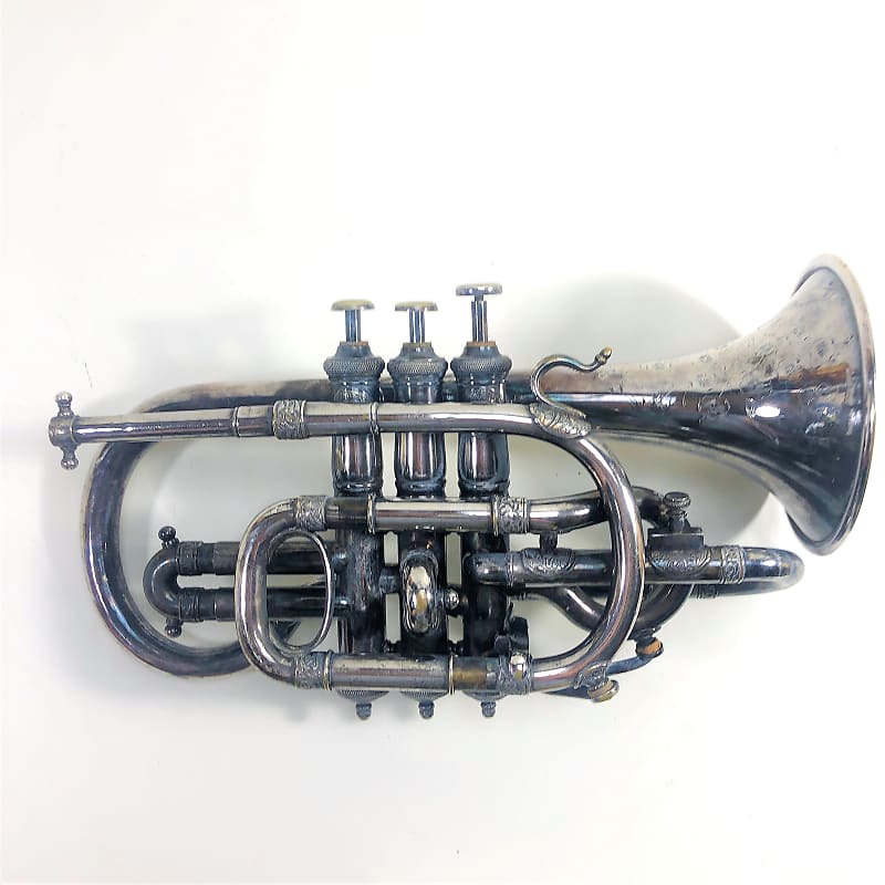 Antique Lyon and Healy Beau Ideal 1890 B Flat Silver Tone Cornet