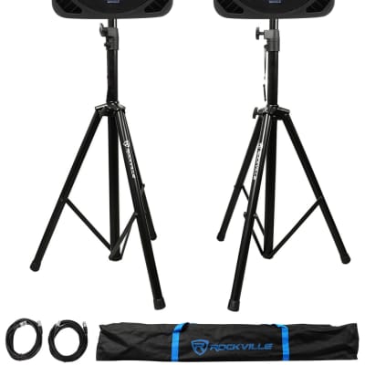 (2) Rockville RPG15BT 15 2000w Powered Bluetooth/USB DJ  Altavoces+Soportes+Cables