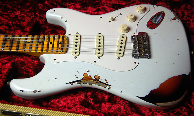 White over sunburst strat on sale