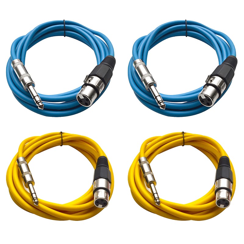 4 Pack of 1/4 Inch to XLR Female Patch Cables 10 Foot Extension Cords Jumper - Blue and Yellow image 1