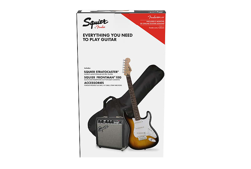 Squier Stratocaster Pack, LRL, Brown Sunburst, Gig Bag, 10G, Open Box image 1