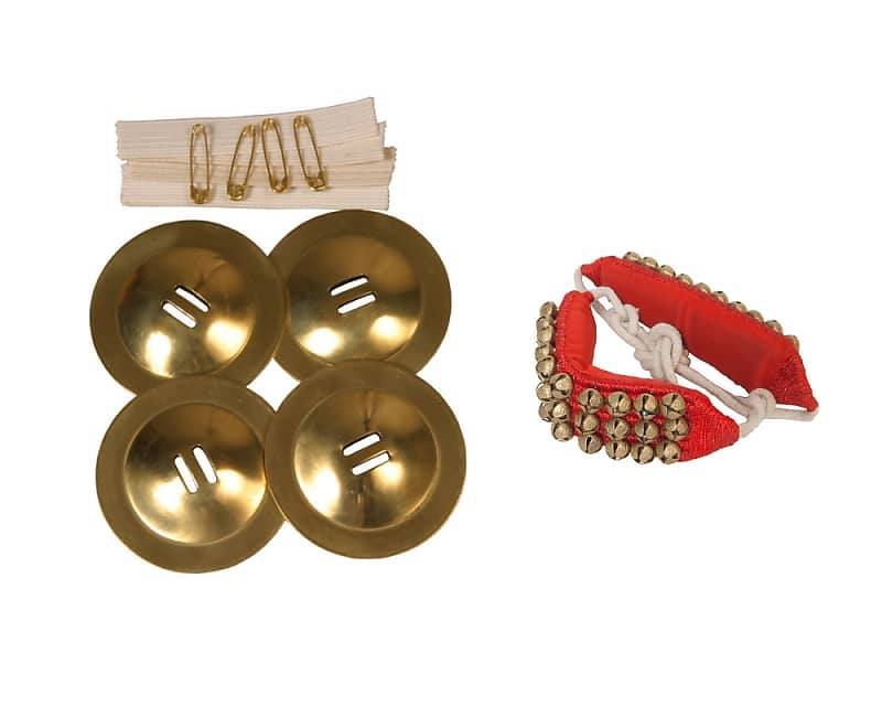 Student Belly Cymbals Package Includes:  Dance Finger Cymbals Dancing Brass Zills + Red Ankle Bells image 1