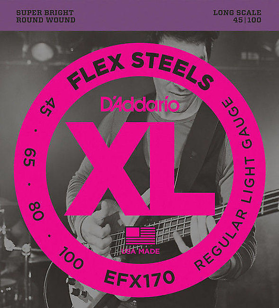D'Addario EFX170 FlexSteels Long Scale Bass Guitar Strings, Light Gauge image 1