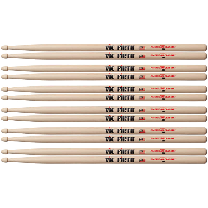 6 Pairs Vic Firth 5B Wood Tip American Classic Hickory Drumsticks image 1