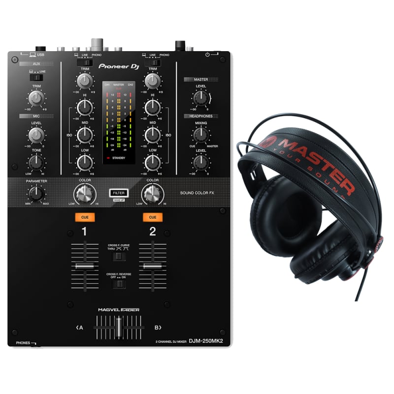 Pioneer DJM-250 DJ MIxer & Master PRO10 Headphones | Reverb