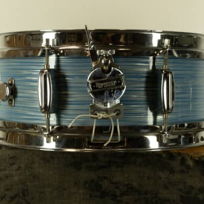 1960s Rogers 5x14 Light Blue Pearl Ripple Powertone Snare Drum image 3