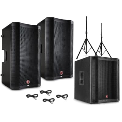 Harbinger VARI 2300 Series Powered Speakers Package With V2318S Subwoofer, Stands and Cables 12" Mains image 1