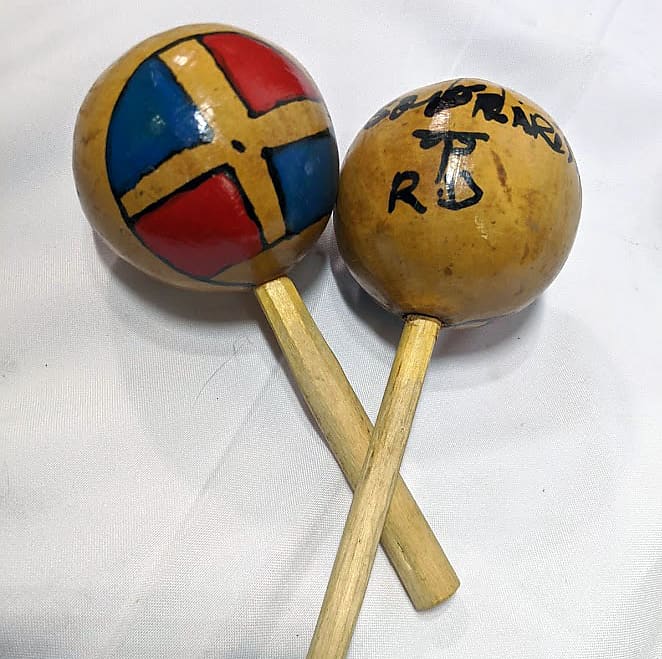 Handmade Traditional Wooden Maracas - Blue & Red image 1