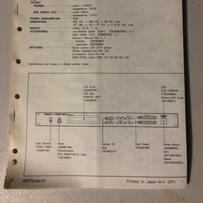 Roland  U-220 RS-PCM Sound Module Service Notes
