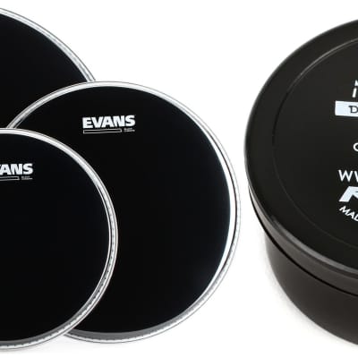 Evans Black Chrome 3-piece Tom Pack - 10/12/16 inch  Bundle with RTOM Moongel Drum Damper Pads - Blue (6-pack) image 1