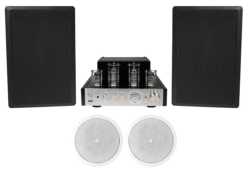 Tube Amplifier Home Theater Receiver+2) JBL Ceiling+2) Black Slim Wall Speakers  			