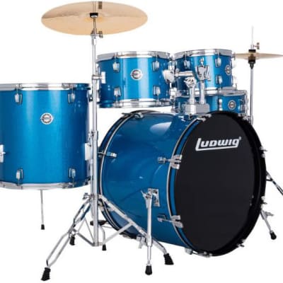 Ludwig Accent Fuse 5-Piece Drum Set - 20/14SD/14FT/12/10 Hardware Cymbals Throne Blue Sparkle image 1