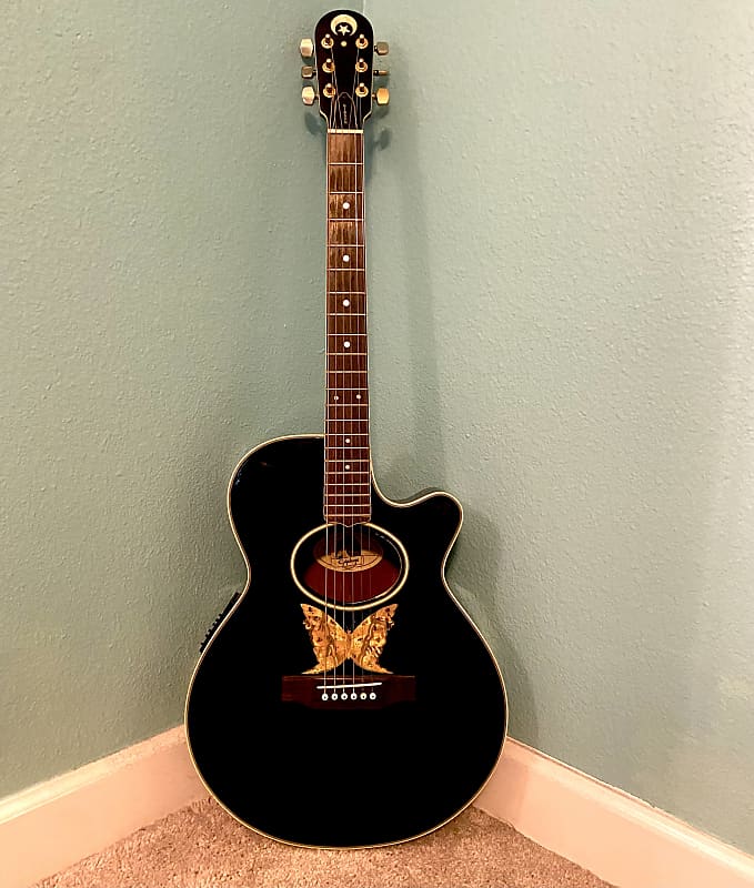 Epiphone Orville Gibson 1990s Epiphone Orville Gibson EO-2EB  Acoustic/Electric Guitar w/ Butterfly Inlay 1990's - Black w/ Butterfly  Inlay