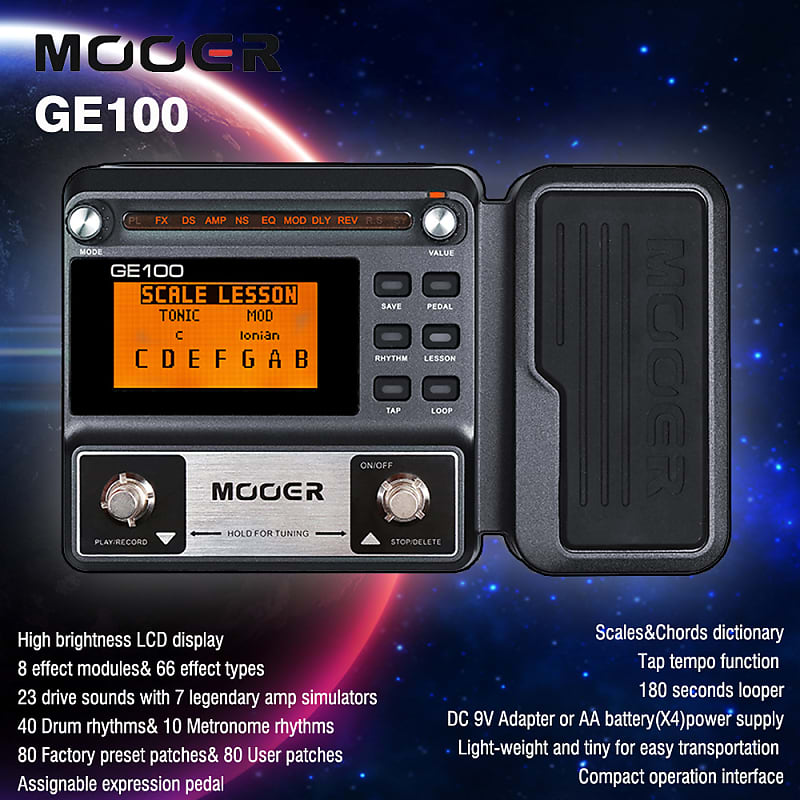 MOOER GE100 Processor Multi-Effects Pedal 8 Effect Modules 180s Looper Recording image 1