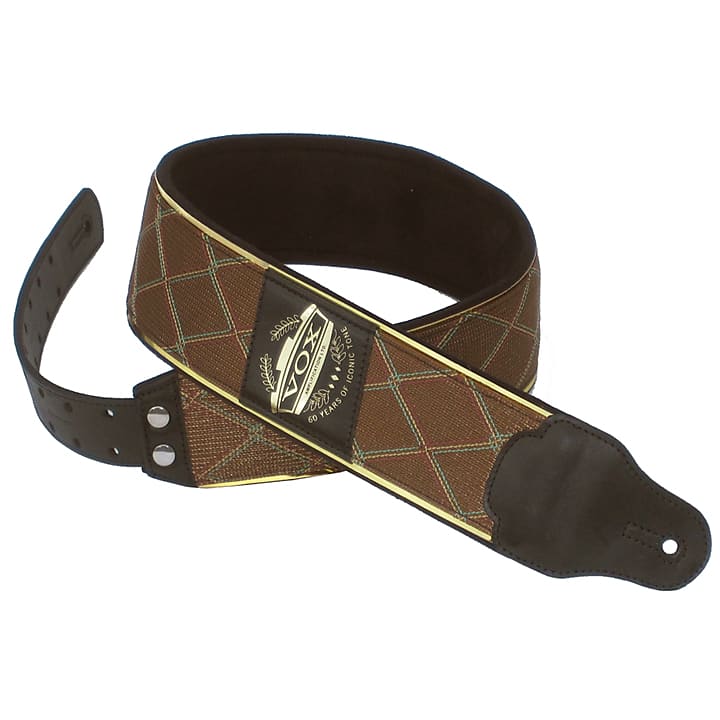 Vox 60th Anniversary Guitar Strap - Black Leather, Brown Vox Grill image 1