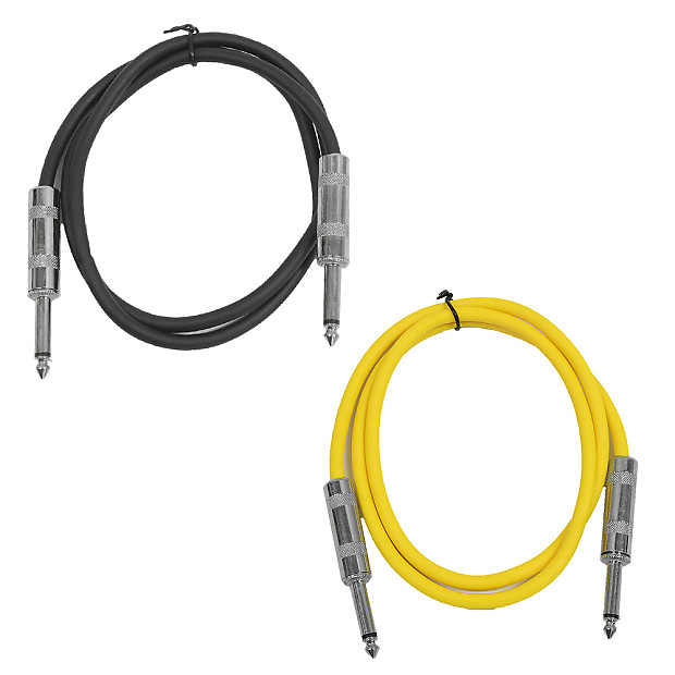Seismic Audio SASTSX-2-BLACKYELLOW 1/4" TS Male to 1/4" TS Male Patch Cables - 2' (2-Pack) image 1