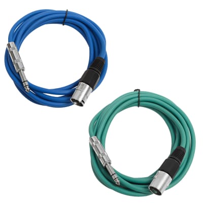 2 Pack of 1/4 Inch to XLR Male Patch Cables 10 Foot Extension Cords Jumper - Blue and Green image 1