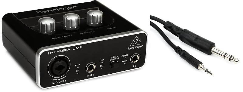 Behringer U-Phoria UM2 USB Audio Interface  Bundle with Hosa CMS-103 Stereo Interconnect Cable - 3.5mm TRS Male to 1/4-inch TRS Male - 3 foot image 1