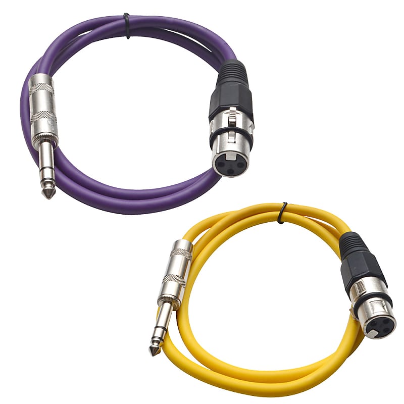 2 Pack of 1/4 Inch to XLR Female Patch Cables 3 Foot Extension Cords Jumper - Yellow and Purple image 1