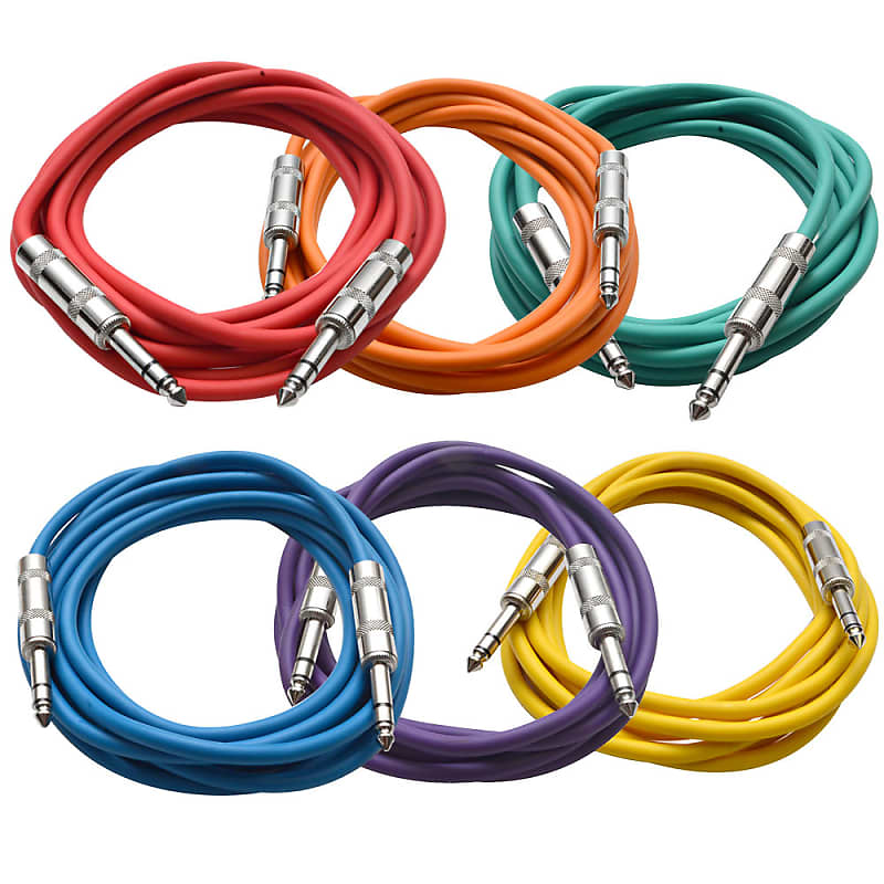 SEISMIC AUDIO 6 PACK Colored 1/4" TRS 10' Patch Cables image 1