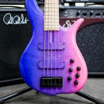 F-Bass BN5 Crushed Figured Maple Top-Neon Pink Fade Gloss w/Birdseye Maple FB & Black HW image 2
