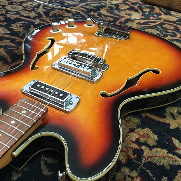 60s TEISCO Thinline Sunburst Hollow-Body Electric Guitar KEP