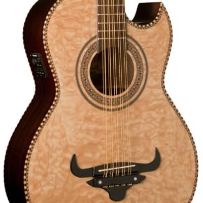 Oscar Schmidt OH32SEQN Quilt Maple Acoustic Electric Bajo Quinto with Gig Bag Natural image 4