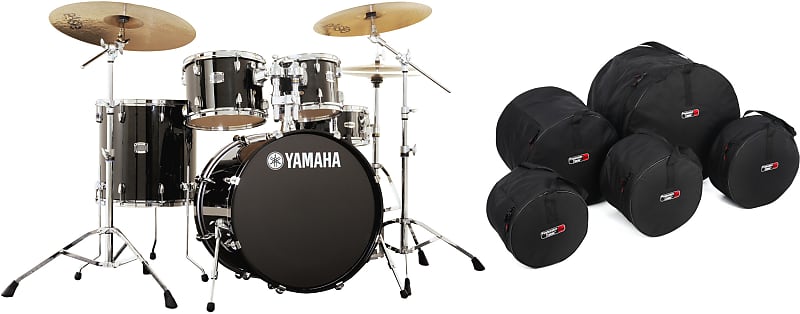 Yamaha Stage Custom Birch Shell Pack - Raven Black  Bundle with Gator GP-FUSION16 5-piece Fusion Set Drum Bags image 1