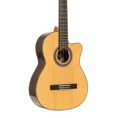 ANGEL LOPEZ Mazuelo serie electric classical guitar with solid spruce top with cutaway image 3