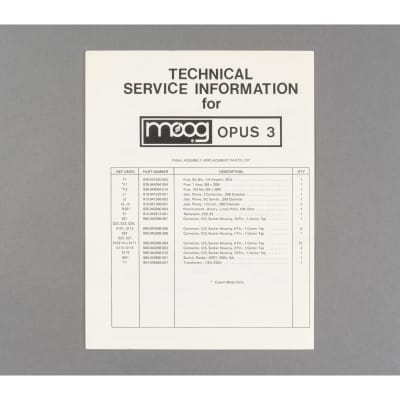 Moog Opus 3 Technical Service Information Guide [USED]