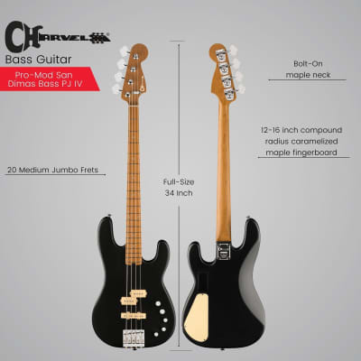 Charvel ProMod San Dimas PJ IV 4-String Bass Guitar (Satin Black) - Professional-grade Electric Bass with Precision-Jazz Pickup Configuration Bundle with Charvel Hardshell Case image 3