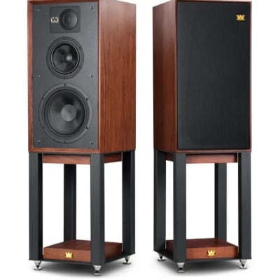 Wharfedale Linton 85th Anniversary Bookshelf Speakers wtih Stands (Red Mahogany, Pair) image 1