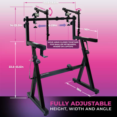 Liquid Stands Dual Piano Keyboard Stand with 2nd Tier Adjustable Arms - Z Style piano stand, Portable 2 Tier Heavy Duty Music Stand for Synth and Electric Digital Keyboards - Fits 54 61 88 Key Pianos image 2