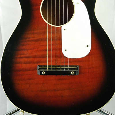 1960s Harmony Stella Sunburst Red and Black Satin Finish Parlor Size Acoustic Guitar H933 Reburst with Fender Head Stock image 2