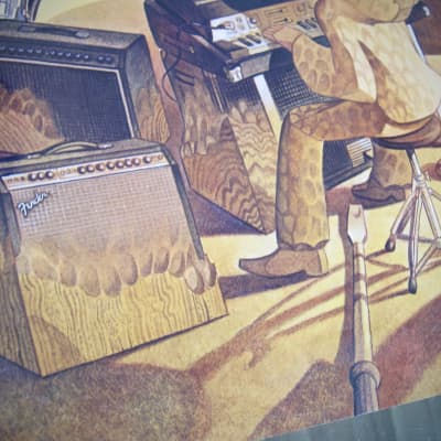 Fender Telecaster, Precision Bass, Rhodes & Twin Reverb Authentic Vintage Poster Christmas Campaign "Hark the Herald Angels Play" Artist Endicott Circa-1970's-Multi Color image 11