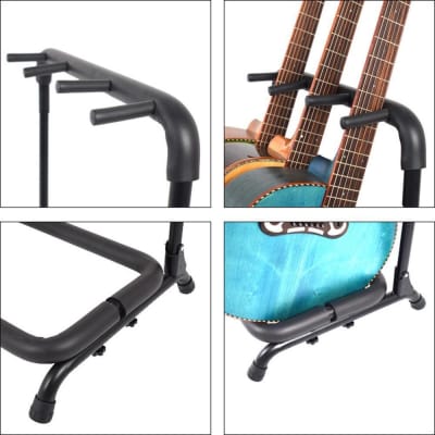 Guitar Stand 3 Holder Folding Organizer Rack Stage Bass Acoustic Guitar - Black image 3